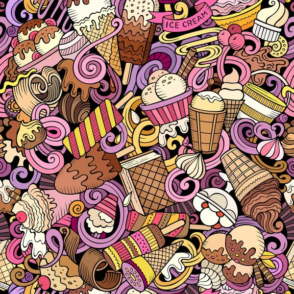 Cartoon Doodles Ice Cream Seamless Pattern Backdrop Ice Cream Symbols — Stock Photo, Image