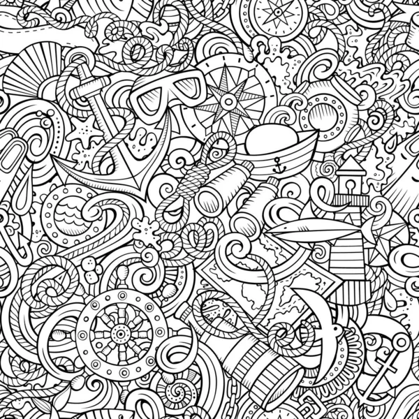 Cartoon Doodles Nautical Seamless Pattern Backdrop Námořními Symboly Předměty Skicovité — Stock fotografie