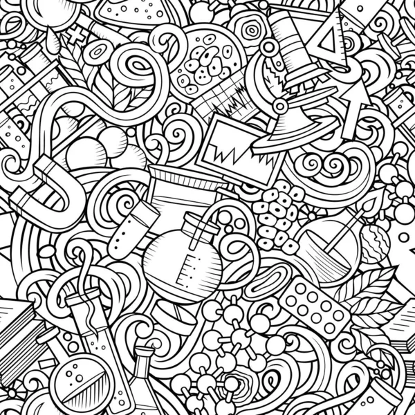 Ciência Mão Desenhado Doodles Padrão Sem Costura Equipamento Laboratório Fundo — Fotografia de Stock