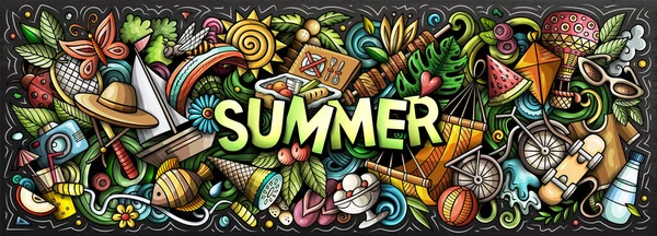 Sommer Handgezeichnete Zeichentrickkritzelillustration Lustiges Saisonales Design Kreative Kunst Raster Hintergrund — Stockfoto