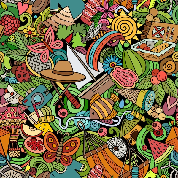 Cartoon Doodles Summer Seamless Pattern Backdrop Symboly Položkami Letních Aktivit — Stock fotografie