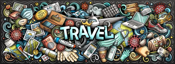 Reizen Met Hand Getekend Cartoon Doodle Illustratie Grappig Vakantie Ontwerp — Stockfoto