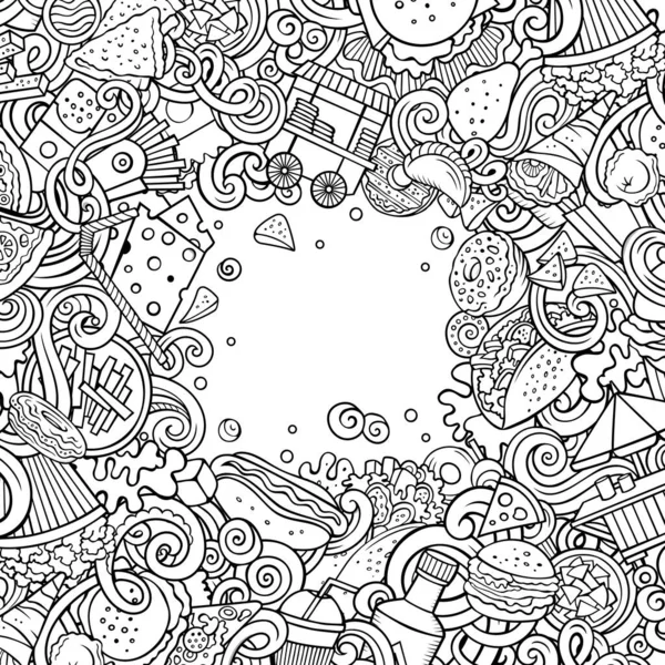 Ilustración Garabatos Raster Dibujado Mano Comida Rápida Diseño Tarjeta Marco —  Fotos de Stock