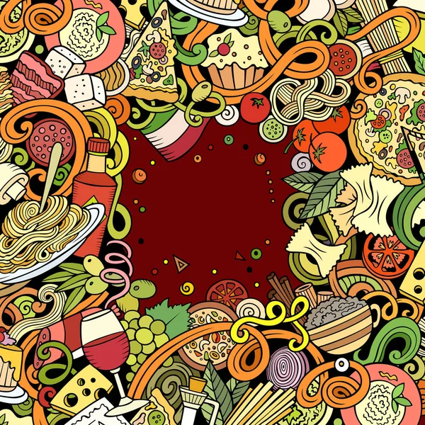 Cartoon Raster Doodles Italian Food Frame Colorful Detailed Lots Objects — Stock Photo, Image