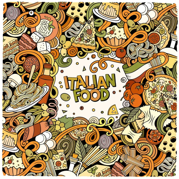 Cartoon Raster Bazgroły Włoski Ramki Żywności Kolorowe Szczegółowe Mnóstwem Obiektów — Zdjęcie stockowe