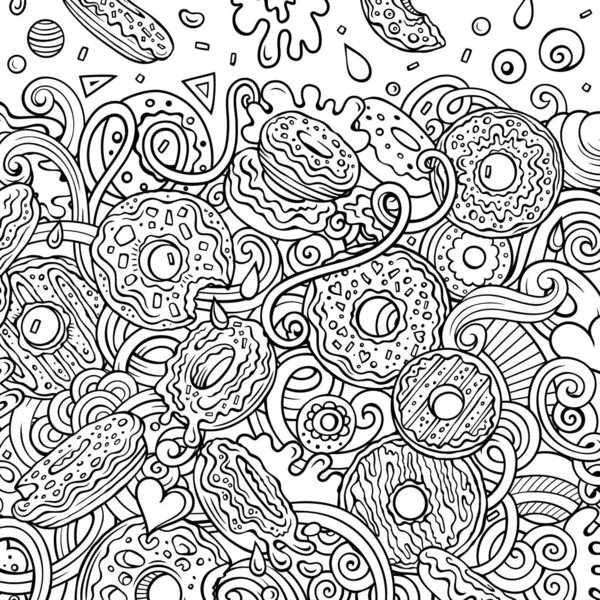 Donuts hand drawn raster doodles illustration. Sweets frame card design. — Stock Photo, Image