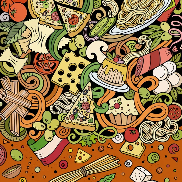 Dibujos animados raster garabatos comida italiana marco —  Fotos de Stock