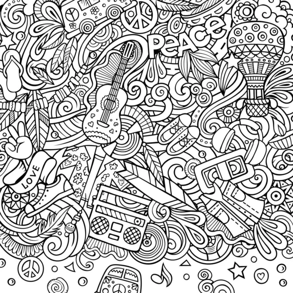 Hippi kézzel rajzolt raszter firka illusztráció. Hippi keret kártya kialakítása. — Stock Fotó
