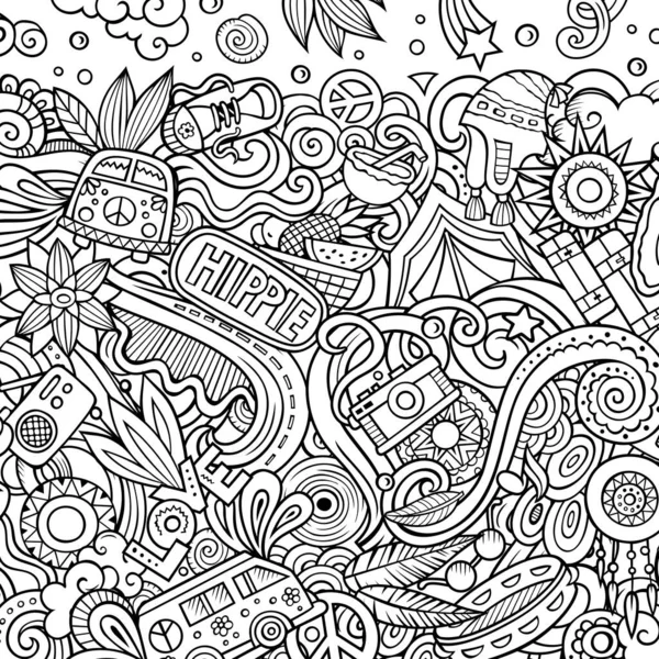 Hippie handritade raster doodles illustration. Hippy ramkortsdesign. — Stockfoto