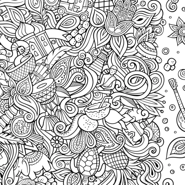 India hand drawn raster doodles illustration. Indian frame card design. — Stock Photo, Image