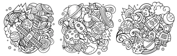 Space cartoon raster doodle designs set. — 스톡 사진