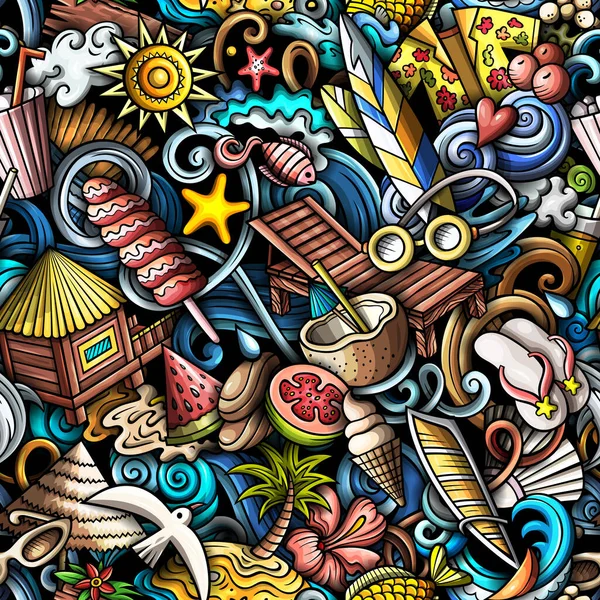 Cartoon doodles Summer Beach naadloos patroon. — Stockfoto