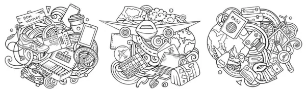 Traveling cartoon raster doodle designs set. — Stockfoto