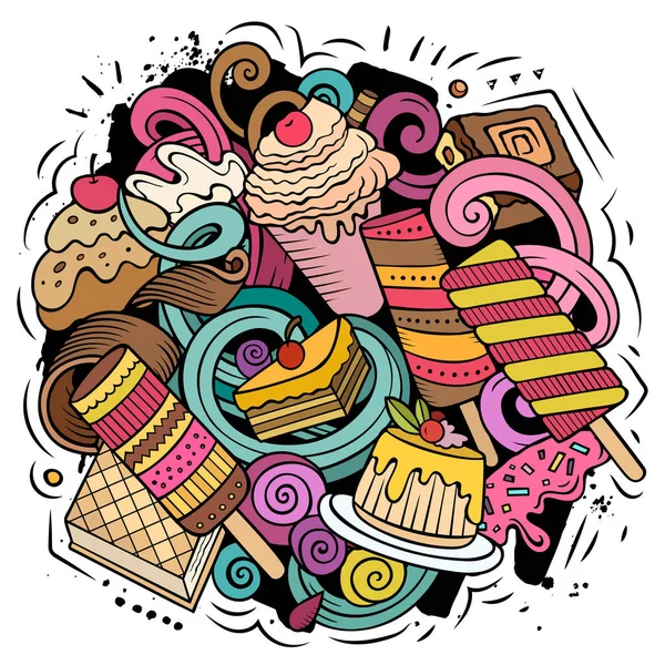 Sweet food raster doodles illustratie. — Stockfoto