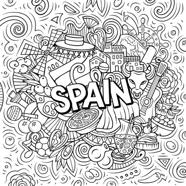 España dibujado a mano ilustración garabato de dibujos animados. Diseño español divertido —  Fotos de Stock