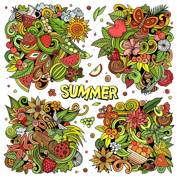 Verano naturaleza dibujos animados raster doodle diseños conjunto. — Foto de Stock