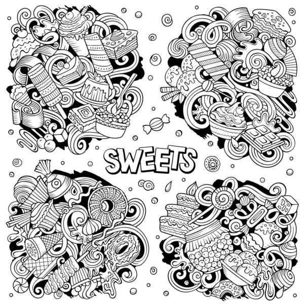 Dulce comida dibujos animados raster doodle diseños conjunto. — Foto de Stock