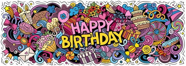 Happy Birthday hand drawn cartoon doodle illustration. Funny holiday design. — Stock Photo, Image