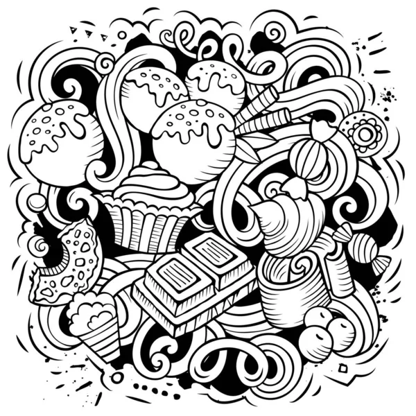 Sweet food raster doodles illustratie. — Stockfoto