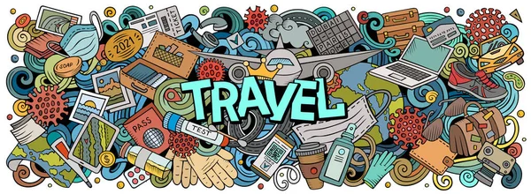 Travel hand drawn cartoon doodle illustration. Funny holiday design.