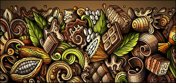 Bandiera scarabocchiata al cioccolato disegnata a mano. Volantino dettagliato raster cartone animato. — Foto Stock