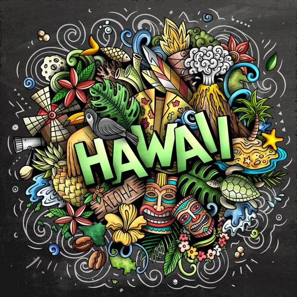 Hawaï met de hand getekend tekenfilm doodle illustratie. Grappig Hawaiiaans ontwerp — Stockfoto