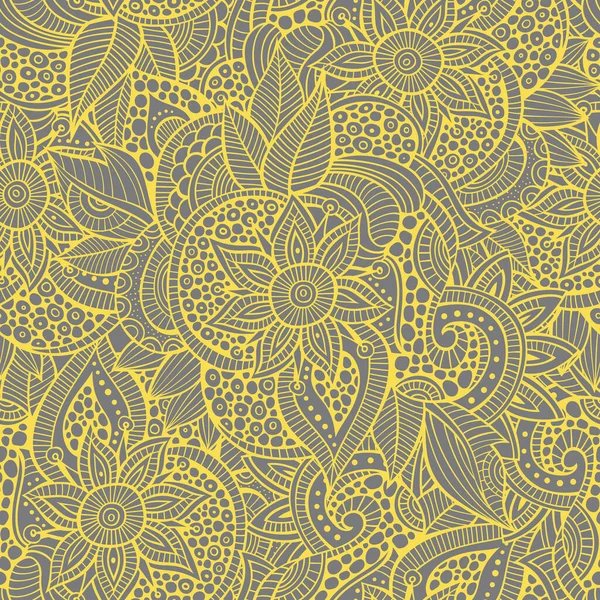 Patrón Sin Costura Ornamental Abstracto Vector Vintage Fondo Amarillo Gris — Vector de stock