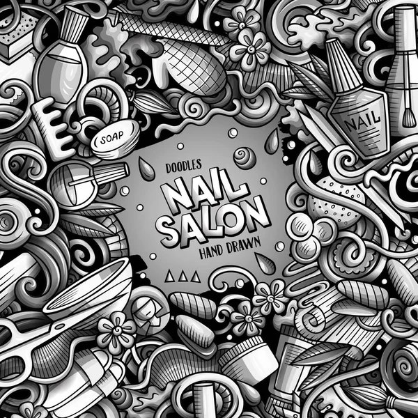 Salão Beleza Prego Desenhado Mão Ilustração Vetor Doodles Design Cartão —  Vetores de Stock