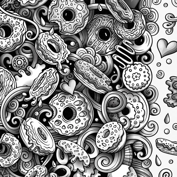 Donuts Dessin Main Vectoriel Gribouillis Illustration Sweets Conception Carte Cadre — Image vectorielle