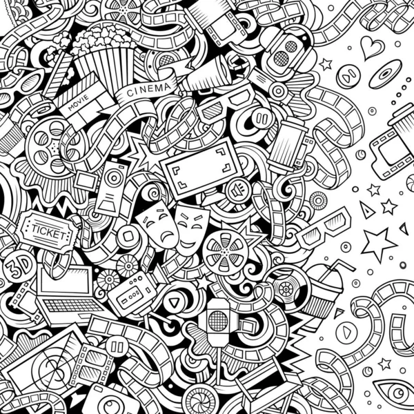 Desenhos Animados Doodles Bonito Desenho Mão Quadro Cinema Esboçado Detalhado —  Vetores de Stock