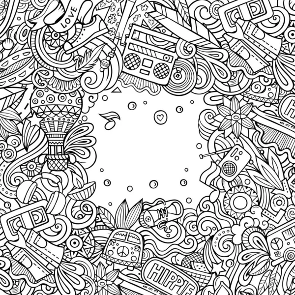 Hippie Mão Desenhada Ilustração Vetor Doodles Design Cartão Quadro Hippy —  Vetores de Stock
