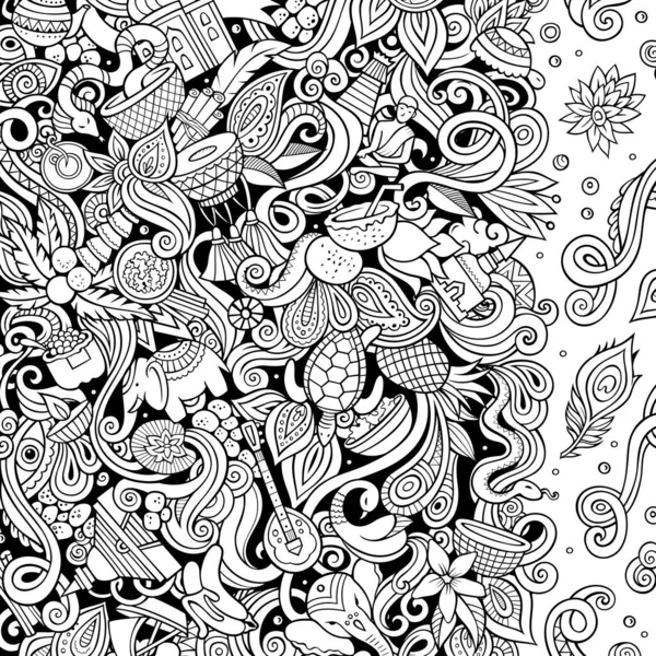 Illustration Gribouillis Vectoriels Dessinés Main Design Carte Cadre Indien Éléments — Image vectorielle