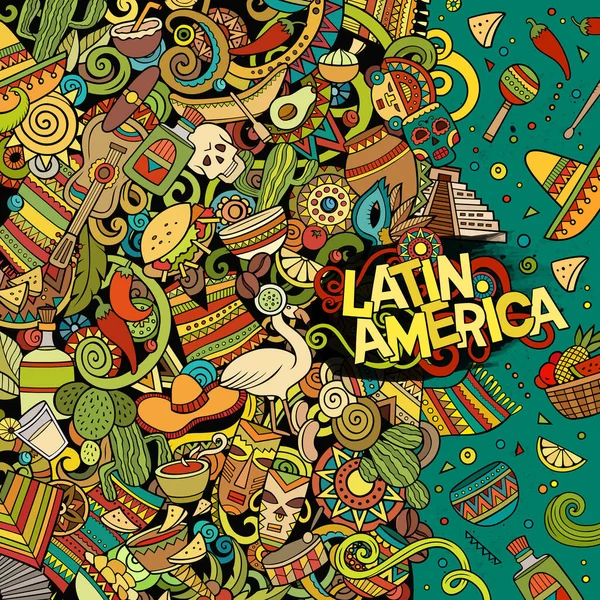 卡通可爱的涂鸦手绘拉汀美国的框架设计 所有项目分开 有趣的矢量说明 明亮的色彩与拉丁美洲主题相符 — 图库矢量图片