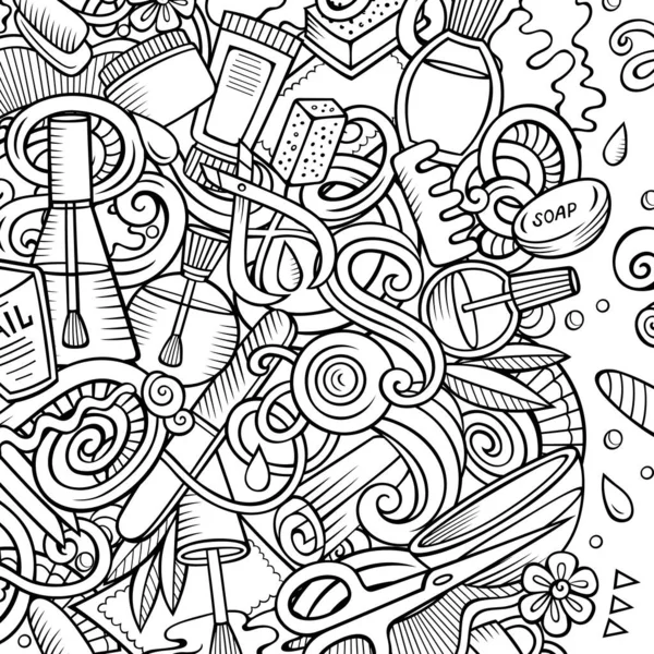 Salão Beleza Prego Desenhado Mão Ilustração Vetor Doodles Design Cartão — Vetor de Stock