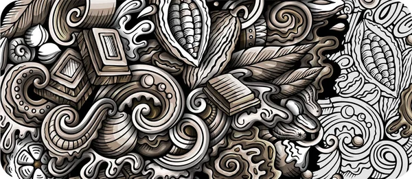 Čokoládová Ručně Kreslená Cedulka Cartoon Raster Detailní Leták Ilustrace Kakaovými — Stock fotografie