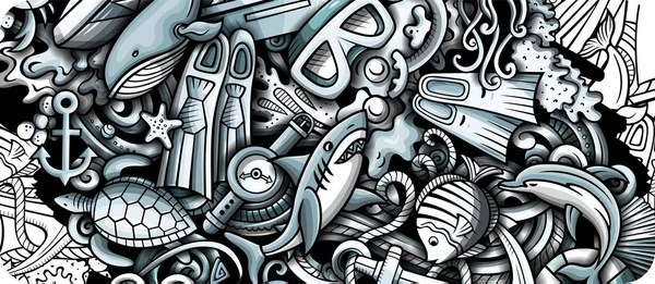 Mergulho Mão Desenhada Doodle Banner Desenhos Animados Folheto Detalhado Raster — Fotografia de Stock