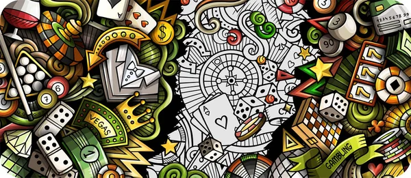 Casino Handgezeichnetes Doodle Banner Cartoon Raster Detaillierte Flyer Illustration Mit — Stockfoto