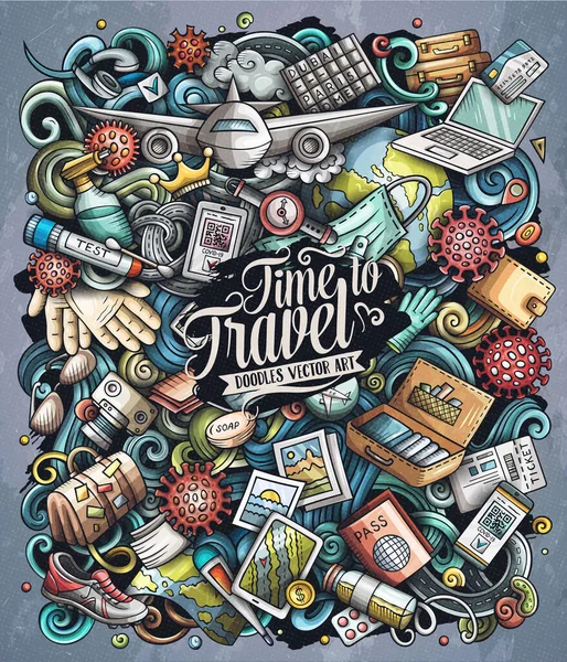 Planejamento Viagens Desenho Animado Raster Doodles Ilustração Design Cartaz Viajando — Fotografia de Stock