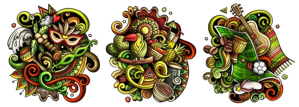 Brazil cartoon raster doodle designs set. — Stock Photo, Image