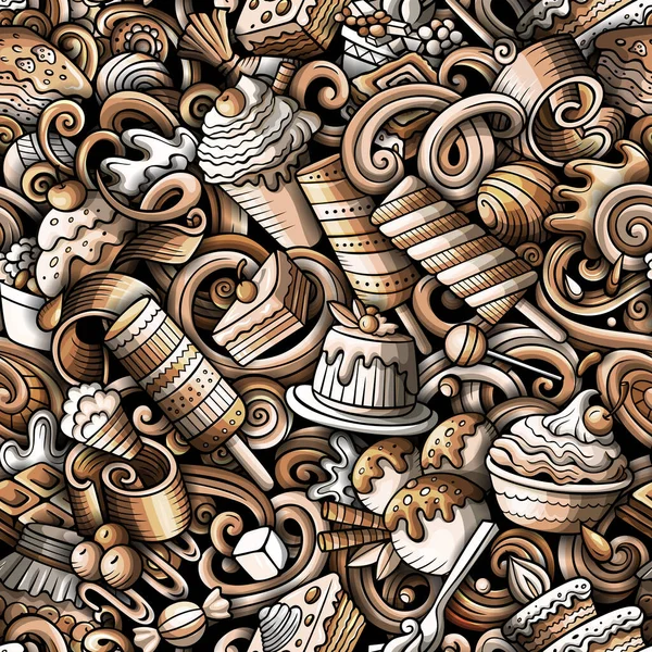 Cartoon doodles Desserts seamless pattern. — Stockfoto