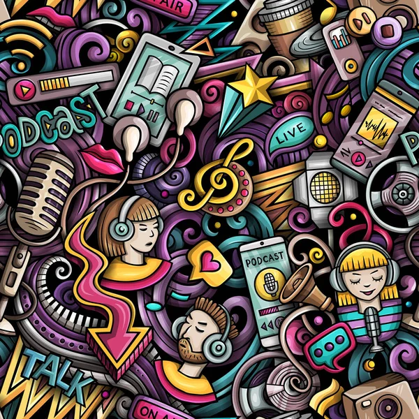 Cartoon doodles Audio content seamless pattern.