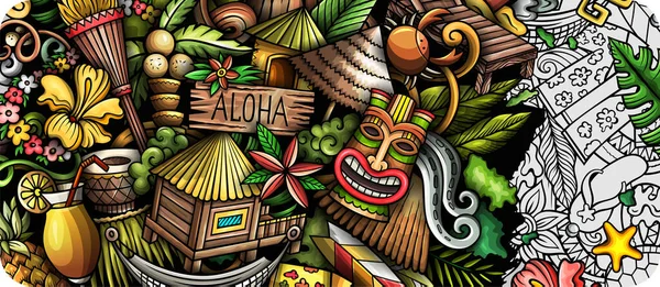 Hawaii Handgezeichnetes Doodle Banner Cartoon Raster Detaillierte Flyer Illustration Mit — Stockfoto