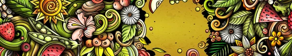 Verão Natureza Mão Desenhada Doodle Banner Desenhos Animados Folheto Detalhado — Fotografia de Stock