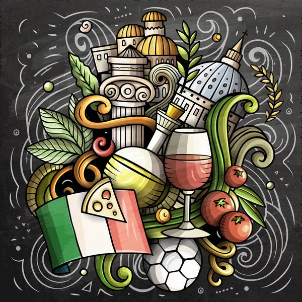 Italien Cartoon Raster Doodle Kreidetafel Illustration Bunte Detailkomposition Mit Vielen — Stockfoto