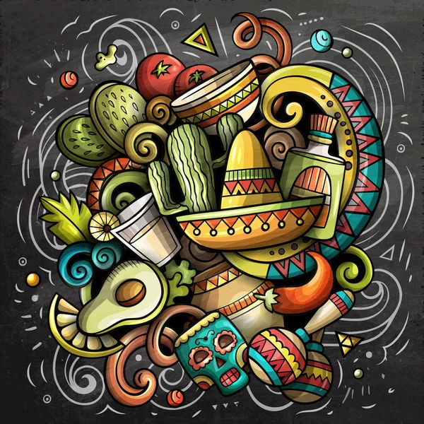 México Dibujos Animados Raster Doodle Pizarra Ilustración Colorida Composición Detallada —  Fotos de Stock