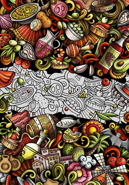 Spanien Handritad Doodle Banner Tecknad Raster Detaljerad Flygblad Illustration Med — Stockfoto