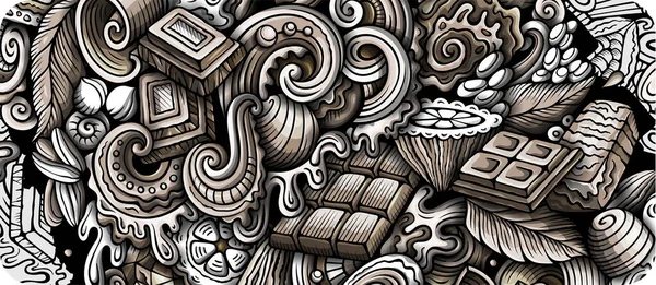Čokoládová Ručně Kreslená Cedulka Cartoon Raster Detailní Leták Ilustrace Kakaovými — Stock fotografie