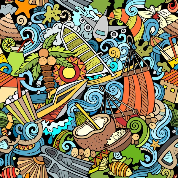 Cartoon Doodles Maldives Seamless Pattern Backdrop Maldivian Culture Symbols Items — Stock Photo, Image