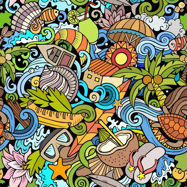 Kreskówka Bazgroły Seszele Płynny Wzór Kolorowe Detale Mnóstwem Przedmiotów Tło — Zdjęcie stockowe