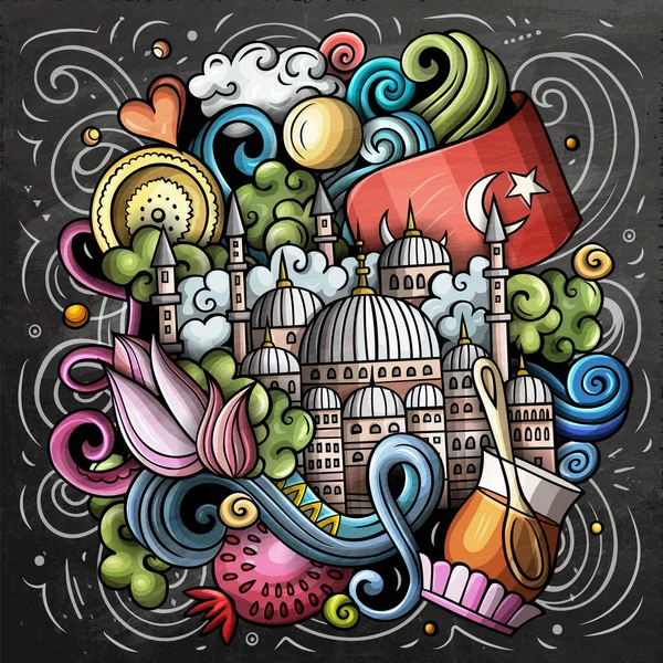 Istanbul Tecknad Raster Doodle Chalkboard Illustration Färgglada Detaljerad Sammansättning Med — Stockfoto